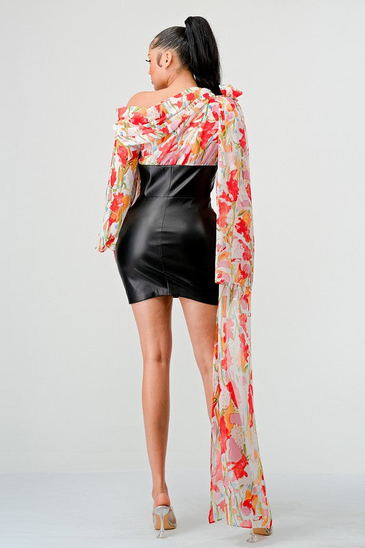 I am Grateful Floral Leather Mini Dress