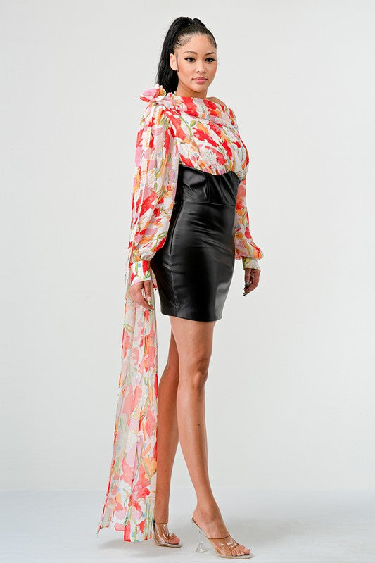 I am Grateful Floral Leather Mini Dress