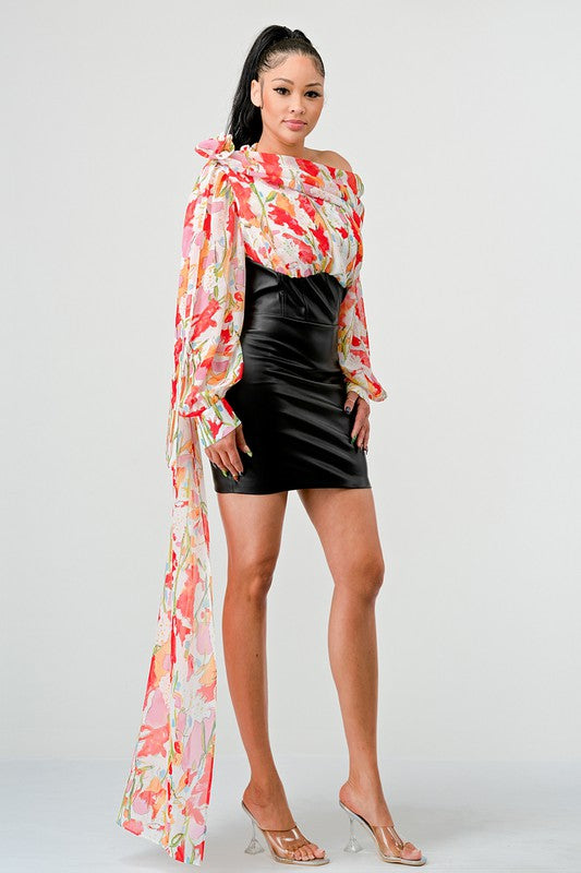 I am Grateful Floral Leather Mini Dress