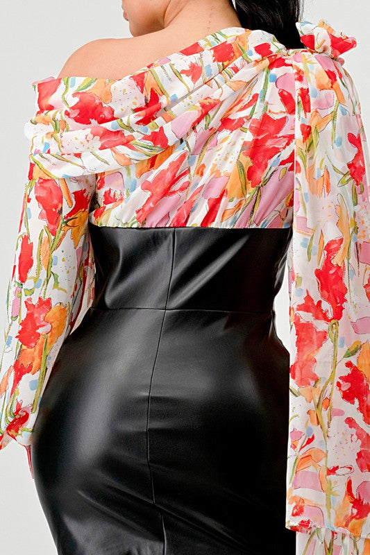 I am Grateful Floral Leather Mini Dress