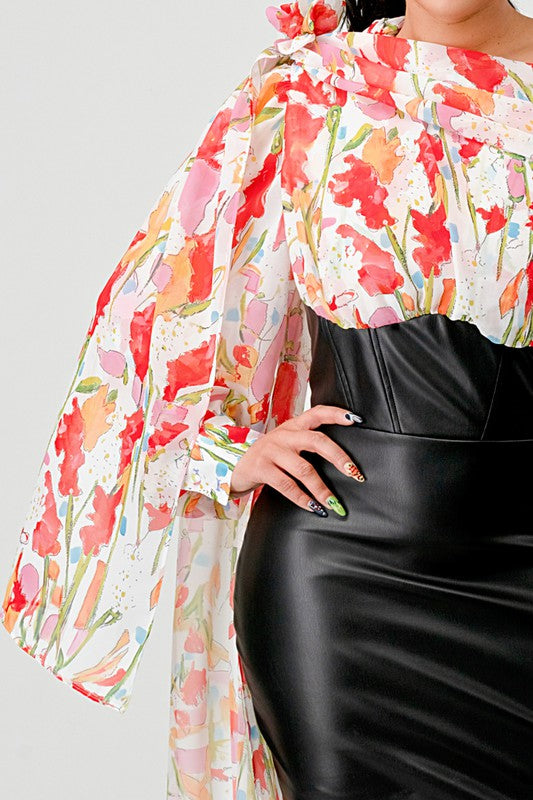 I am Grateful Floral Leather Mini Dress