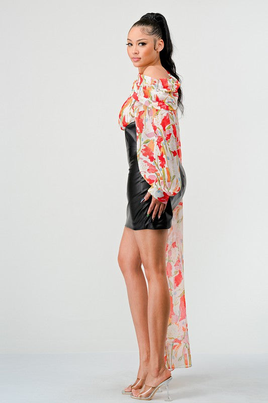 I am Grateful Floral Leather Mini Dress