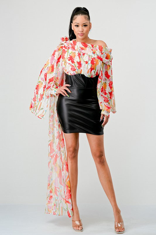 I am Grateful Floral Leather Mini Dress