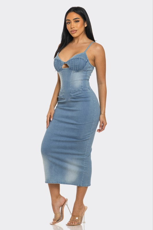 I am Empathetic Denim Midi Dress
