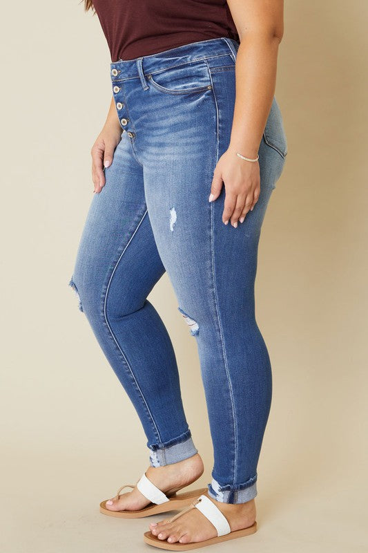 One of A Kind High Rise Button Fly Ankle Skinny