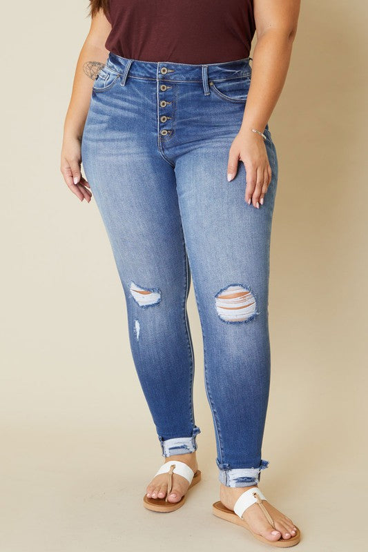 One of A Kind High Rise Button Fly Ankle Skinny