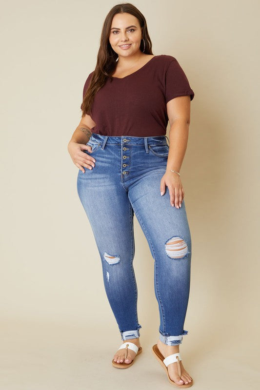 One of A Kind High Rise Button Fly Ankle Skinny