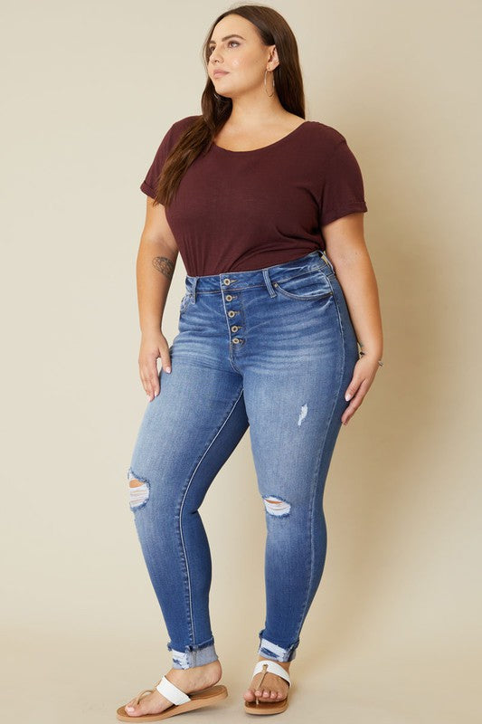 One of A Kind High Rise Button Fly Ankle Skinny